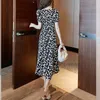 Spring Summer Mujer Fashion Female Vintage Printed Short Sleeve Loose Chiffon Dres Casual A-line Midi Dresses Vestidos 220516