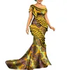 Bintarealwax Novos vestidos de noite africanos personalizados para as mulheres Bazin Dashiki Piso-comprimento Africano Impressão de algodão Senhoras Sereia Vestido de festa WY8806