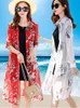 Blouzen voor dames shirts mode boho vestiging vrouwen zomer zonbescherming lange mouw chiffon vintage bloem print strand kimono