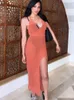 Sruby White Beach Women Hollow Out Backless Cover Up Knitted Maxi es Summer See Side Split Sexy Dress 220608