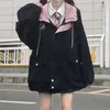 Damjackor Japansk Kawaii Dragkedja Rosa Damjacka 2022 Koreansk färgmatchande vinterkläder Lösa Söta Kvinnliga Toppar Kappa Manteau Femme