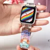 Resin Transparent Rainbow Strap Apple Watch Band 45mm 41mm 42mm Series 7/6/5/4/3/2/1/SE Women Men with Stainless Steel Buckle iWatch Replacement Wristband Bracelet