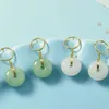 Dangle Lustre Naturel Hetian Jade Cheongsam Donut Boucles D'oreilles 925 Argent Accessoires De Mode DIY Bijoux Calcédoine Amulette Cadeaux Pour W