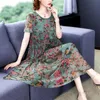 Vintage kwiatowy szyfon boho midi sukienka Summer 4xl plus size print na plaży zwykłe sundress eleganckie kobiety bodycon impreza vestido 220514