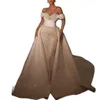 Vestido de noiva de sereia de luxo fora de ombro lantejoulas brilhantes com vestido de trem destacável Appliques Ball Dresses for Women Robe De Soiree
