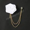 Fabric Rose Flower Brooch Crystal Chain Tassel Men's Suit Lapel Pins Bridegroom Wedding Brooches Fashion Jewelry Accessories