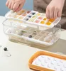 Druk op het type Ice Cube Maker Silicone Ice Tray maken Mold creatieve opbergdoos deksel Trays Bar Keuken vierkante kubieke containerset