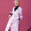 LaUtaro Pink Long Patent Leather Casat for Women Mulheres de manga comprida Bedida dupla de alta moda de alta moda Clothing 210923