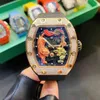 Reloj Diseñador de lujo para hombre Mecánica Reloj Richa Milles Reloj de pulsera Tallado Jackie Chan Barril de vino Mecánico completamente automático con Diamond All3