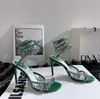 Kristalldiamant verzierte Stiletto-Absätze Sandalen 10 mm Rheinstein Neueste grüne Abendkleider Frauen hochhackige Designer-Wickelkleid-Schuhfabrik