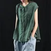 Cotton Linen Women Tops Summer Arts Style Vintage Solid Color Loose Casual Female Sleeveless Tank Vest P1339 220325