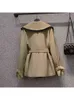 Trench coat corto in vita da donna Primavera Autunno New British Style Fashion Giacca a maniche lunghe tinta unita semplice femminile L220725