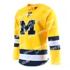 Jam 2022 NCAA Custom Michigan Wolverines College Hockey Hockey Jersey 74 Nicholas Boka 2 Luke Martin 13 Jake Slaker 33 Joseph Cecconi Mackie