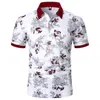Summer Floral Print Casual Men Polo Shirts Fashion Business Bekväma andliga coola toppar Kort ärmad bomullsskjorta 220606
