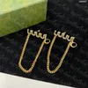 Chain Tassel Earring Diamond Inlay Letter Stud Charm Classic Gold Earrings Women Party Ear Jewelry