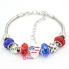 Charm Armband 10st/Lot Wholesale Women Armband Patriotic Style Star Beads Heart Shaped American USA Flag Gifts Pulsera Kent22