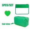 CASS TOALETRIKRUMGNING Vattentät PVC Travel Cosmetic Portable Transparent Green Nylon Makeup Bag Heart Shaped Patch 220708