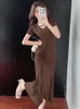 ワークドレス韓国の伸縮性服2ピース衣装女性カジュアルフォールド半袖トップTシャツMERMAID MIDI SKIRT FEMME MUJER SLIM SETSW