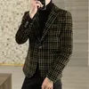 Männer Blazer Herbst Winter Kristall Samt Verdickt Anzug Jacke Männer Junge Hübsche Plaid Mantel Business Casual Männer Kleidung 220801