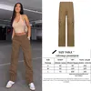 Vintage Khaki Wide Been Cargo Pant Hoge Taille Grote Zakken Baggy Denim Broek Y2K 90s Straight Oversize Sweatbrood 220325