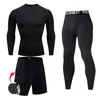 3 PCS / SETS RUN RUND COLLS MMA T-shirt Tactical Gym Leggings Jogging Sports Men Men Gym Fitness Compression Brand de marque 220518