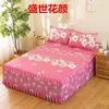 Three-layer Lace Wedding Red Soft Bed Skirt Summer Cotton Bed Cover Skirt King Queen Size With Pillowcase 2 Pcs 220525