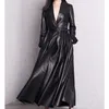 Nerazzurri High Quality Red Black Maxi Pu Leather Trench Coat for Women Long Skirted Elegant Overcoat Fashion 5xl 6xl 7xl 220815