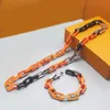 Cadena de enlace de diseño de moda Collar de cadena de acero inoxidable HiPHOP Naranja Negro Color de Color de Color de Color de Color de Color de Color para Mujeres Hombre Paquete de regalo 77ps