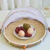 1PC Tray Fruit Warzywa do przechowywania chleba ręcznie tkana pokarm serwowy koszyk prosty na zewnątrz piknik pokrywki siatkowe Y220526