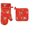 Ofenhandschuh 17x32cm und Topfhalter 20x20cm 2pcs Set rote Blume