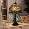 FUMAT style table lamp red pink rose stained glass desk light Dia12 inch handicraft home decor e12 green leaf lamps LED3733496