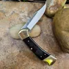 NEW 2022 High quality 110 112 pocket knife automatic blade brass black sandalwood handle folding knife tool leather sheath color b1762801