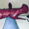 Rontic Leg Data personnaliser femmes hiver sur le genou bottes talons aiguilles bout rond magnifique bordeaux chaussures de fête taille américaine 5-20