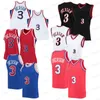 3 Allen Iverson Hommes Basketball Jersey 3 Vintage Noir Blanc Rouge Bleu Team Couleur Cousu College Jersey Hommes Enfants