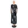 Kvinnor Casual Dresses Tie Dye Maxi Dress Plus Size S-5XL Half Sleeve Loose Long Split med Pocket Beach Outfits