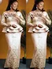 Arabski Aso Ebi Ebi szampański Aso Ebi Koronkowy seksowna matka panny młodej sukienki długie rękawy Pochwa vintage wieczorna suknie imprezowe sukienki 210p