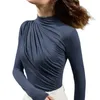 Dameshoog-hals en lange mouwen toppen, unieke slim-fitting cross wrap shirts, korte y2k dames sexy 220328