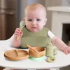 7Pcs Wooden Feeding Tableware Sets Kids Feeding Supplies Bamboo Dishes with Silicone Straw Cup Children Dinnerware Gift Set 220805