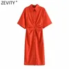 Zevity kadınlar şık moda düğmeli dökümlü midi gömlek elbise vintage kısa kollu yan fermuar dişi elbiseler vestidos ds8602 220527