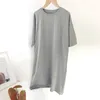 Sommer Casual Lose Solide Baumwolle T Shirt Dres O Neck Oversize Mini Kleider Batwing Kurzarm Grundlegende Robe Vestidos 220402