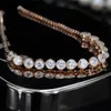 Clássico 3A Cubic Zirconia Tennis Pulseira Rose Gold Pulseiras Cobre Branco Redondo Diamante Luxo Designer Jóias Para Mulheres Partido Amigo Meninas Presente Atacado