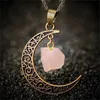 Pendant Necklaces Retro Galaxy Moon Crystal Crescent Irregular Natural Stone Necklace Polycrystalline Quartz JewelryPendant