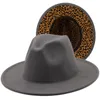 Breda randen hattar enkel leopard röd botten fedora damer ull filt hatt kvinnor män fest trilby jazz lapptäcke panama cap scot22