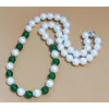 Chains Long 14 - 24" 8mm White Pearl Akoya Shell And Emerald Round Beaded Necklace AAAChains ChainsChains