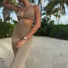 Mulheres sexy suspender vestido longo moda cor sólida oco para fora sem costas cintura alta vestido apertado vestido de festa de verão 220705