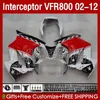 Carrosserie voor Honda Interceptor VFR800 VFR 800 RR CC 800RR 02-12 BODYS 129NO.24 800CC VFR800RR White Red 02 03 04 05 06 07 VFR-800 2002 2009 2009 2010 2011 2012 Kuip