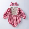 Хлопковый комбинезон для маленьких девочек, комплекты одежды для новорожденных от 0 до 36 месяцев, дизайнерские клетчатые комбинезоны, детская юбка с длинными рукавами и цветочным принтом