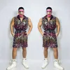 Hip Hop Stage Wear Men Modern Jazz Dance Costume Glitter Colorful Sequins Sleeveless Jumpsuit With Belt One Piece Overalls Nightclub Bar Sexy Performance Clothes