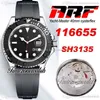 ARF Y-M 116655 SH3135 Автоматические мужские часы 904L Стальная 3D керамическая рамка черный циферблат Oysterflex резиновый ремешок браслет с гарантированной картой Super Edition TimezoneWatch R01