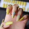 Faux ongles citron jaune ballet mignon été faux cercueil AB arc-en-ciel petit diamant presse sur onglets adhésifs autocollant faux